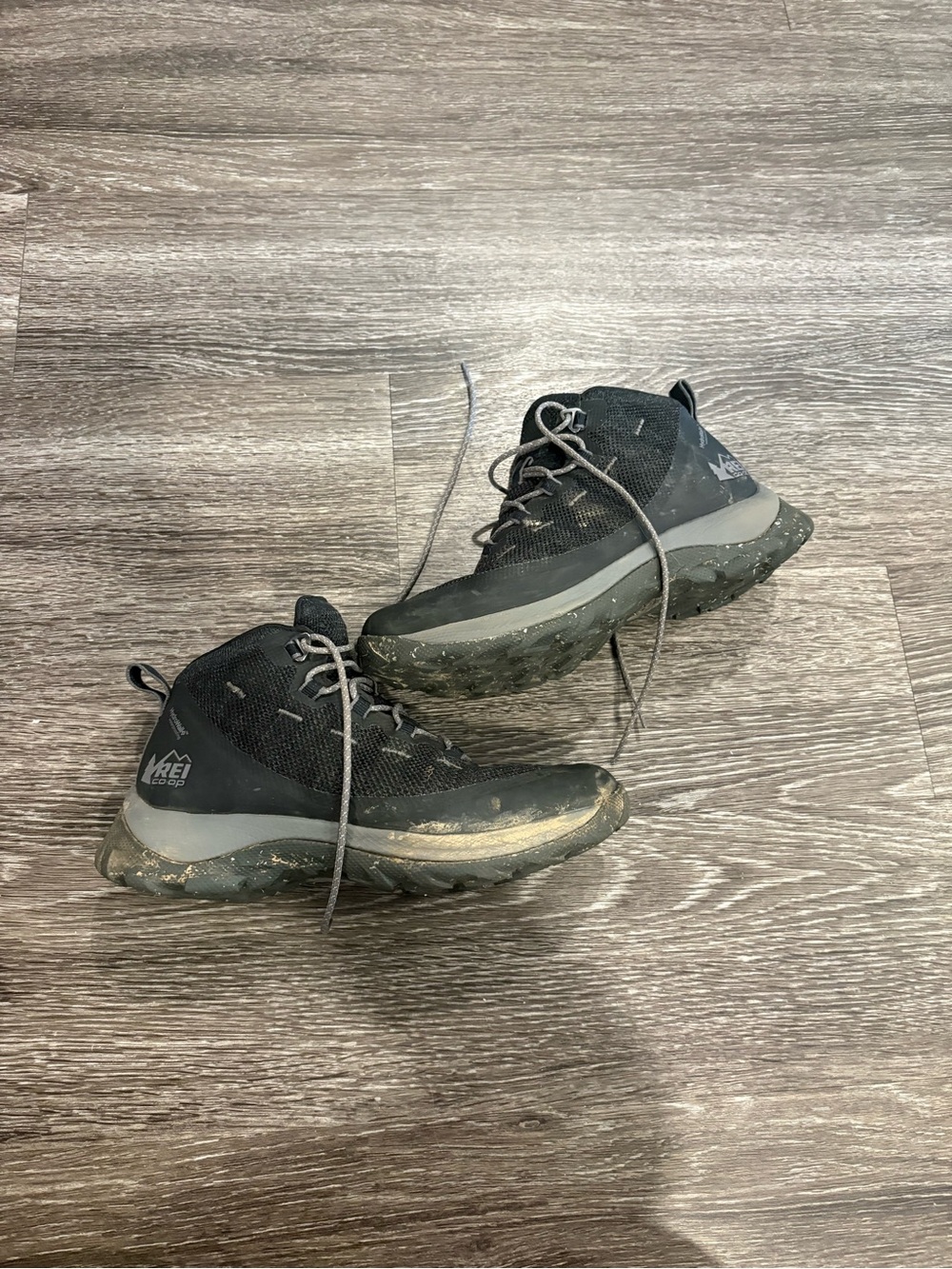 REI Co-op Hiking Shoes Boots Black Gray Trail Outdoor Size 7.5